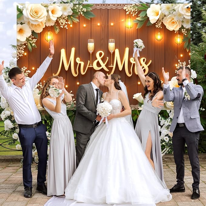 Mr & Mrs Wedding Backdrop Banner Party Decorations Engaged Banner Photo Booth - Image 5