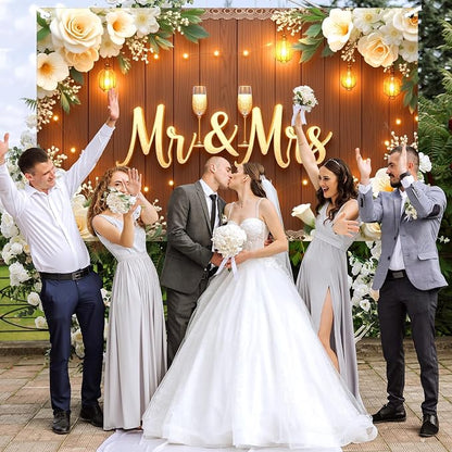 Mr & Mrs Wedding Backdrop Banner Party Decorations Engaged Banner Photo Booth - Image 5
