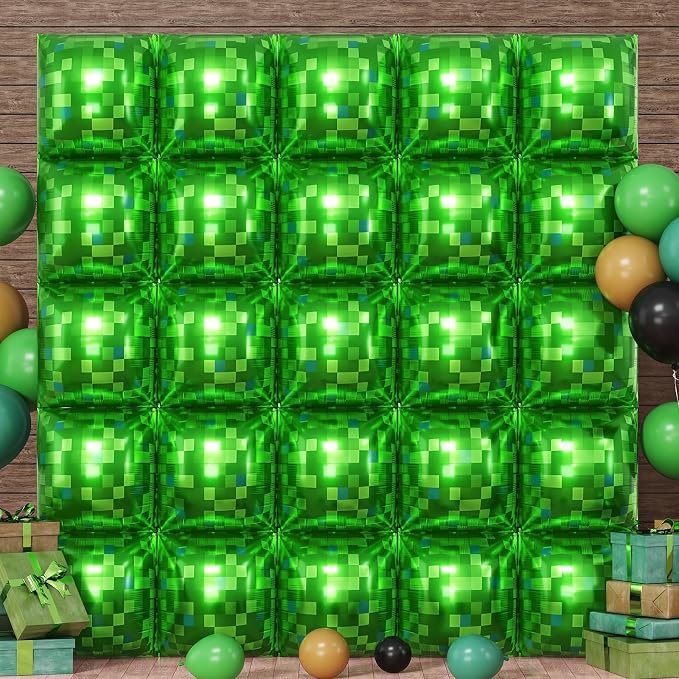 HILAVO Green Pixel Square Balloon Wall by HILAVO