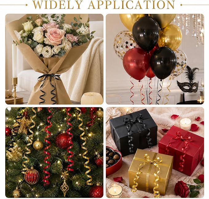 TONIFUL Shiny Black Red Gold Curling Ribbon Balloon String Gift Wrapping | 300 - Image 5