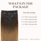 GOO GOO Clip in Hair Extensions Real Human Hair, Remy Human Hair Extensions Clip ins for Women, Natural Human Hair, 16inch 120g 7Pcs, 1D/2C/4E Chocolate Dip Color Melt