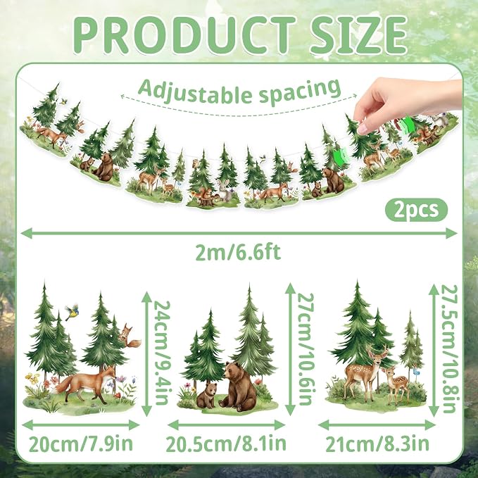 SUNBEAUTY Woodland Animals Banner 13.2FT Baby Shower Garland Party Supplies | - Image 2