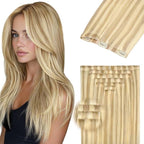 DOORES Clip in Hair Extensions Real Human Hair 22 inch 110g 7pcs Invisible Human Hair Extensions Clip ins, Injected Seamless PU Clipins Invisi Edge, P18D/22F Drity Blonde Highlight Golden Blonde