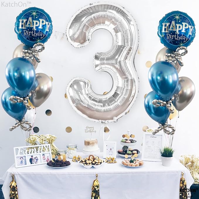 KatchOn Silver Number 3 Balloon 40 Inch, Birthday Decorations - Image 6
