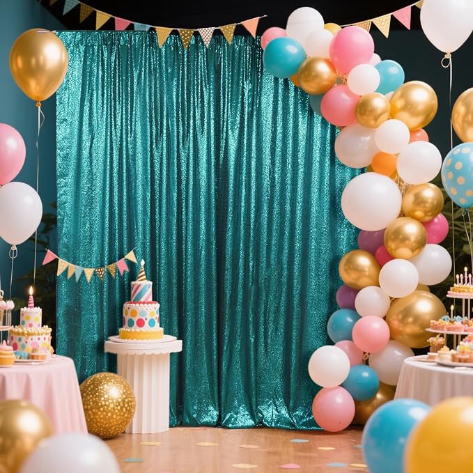 SquarePie 8x8ft Teal Sequin Backdrop, High Density Non-Transparent Glitter - Image 2