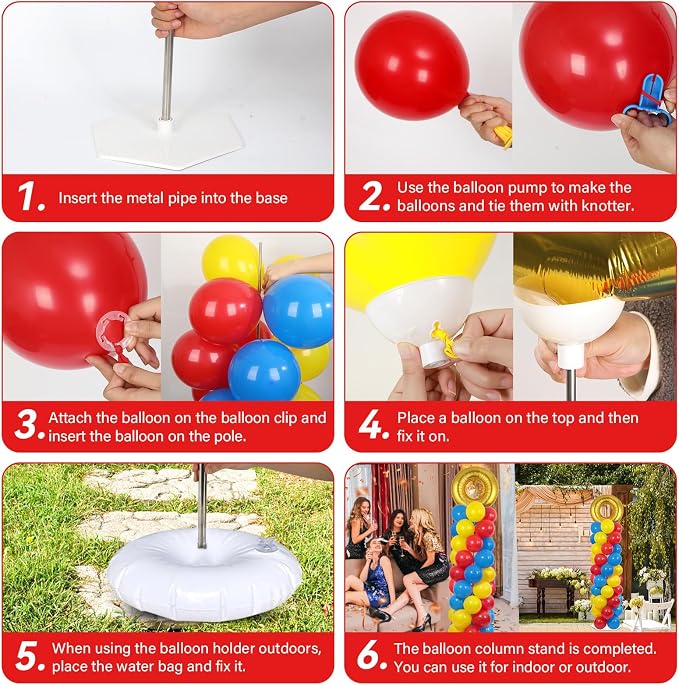 2 Sets Red Blue Yellow Balloon Column Stand Kit - Image 4