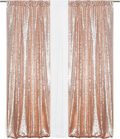 Eternal Beauty Rose Gold Sequin Backdrop Curtains, 2 Panels 2x8FT | 3mm Sparkle - Image 3