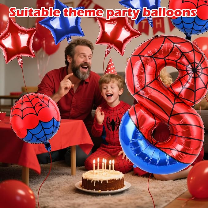 40 Inch Spider Theme Number Balloon, Number Block Foil Number 8 Balloons Large - Image 3