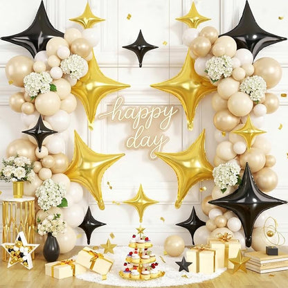 Black Gold Star Balloons, 26 Inch and 10 Inch Gold Stars Shaped Balloon - Image 4