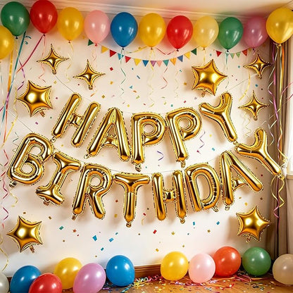 Gold Happy Birthday Balloons Banner 16 Inch Mylar Foil Letters, 10 Inch Five & - Image 7