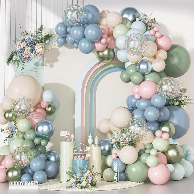 Ouddy Party Pink Dusty Blue Green Balloons Garland Arch Kit 18 12 10 5 Inch | by OuddyParty
