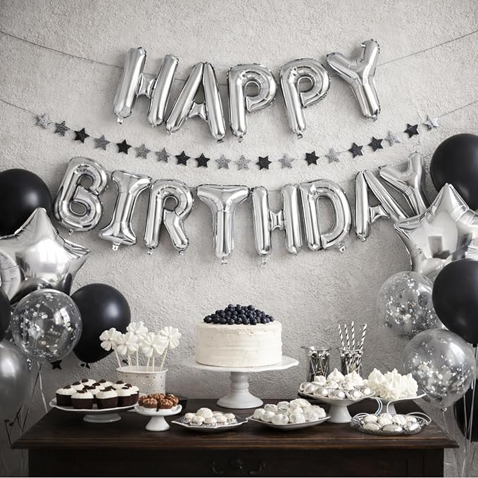 Silver Happy Birthday Balloons Banner, 16 Inch Silver Letters Aluminum Foil - Image 7