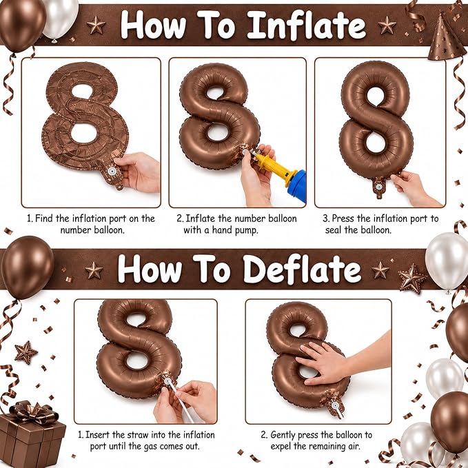 40 Inch Balloon Number 8 Dark Brown, Large Foil Chocolate Brown Number 8 - Image 6