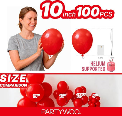 PartyWoo Red Balloons 100pcs Red Helium Latex Balloons 10 Inch | Birthday - Image 6