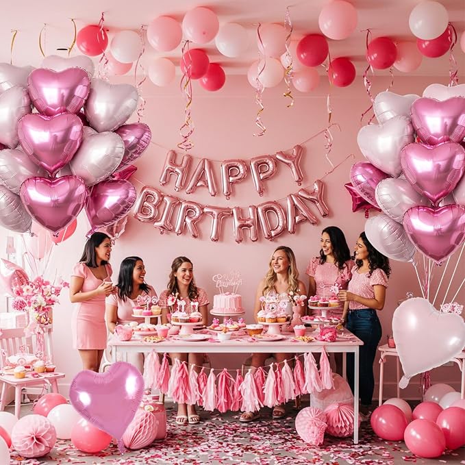 TONIFUL 30Pcs Pink Hot Pink Heart Balloons 18Inch Heart Shape Foil Balloon | - Image 3