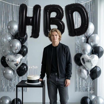 TONIFUL Black Big HBD Letter Happy Birthday Balloons Banner 40 Inch Black Large - Image 4