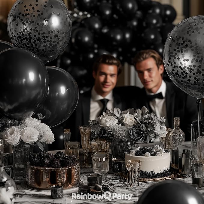RainbowQ Black Balloons 55Pcs 12 Inch Confetti Latex Helium Party Balloon | - Image 5