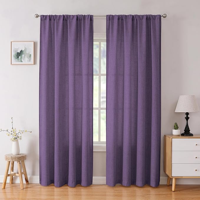 Tollpiz Linen Curtain Bedroom Rod Pocket Semi Sheer Curtains Burlap Light by Tollpiz