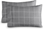 Bare Home Microfiber Pillow Cases - King Size Set of 2 - Cooling Pillowcases - Double Brushed - Pillowcases 2 Pack - Easy Care (King, Modern Plaid - Grey/White)