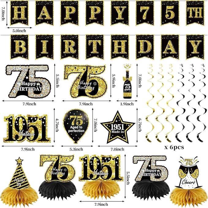Zirtorei 75th Birthday Decorations - Image 2