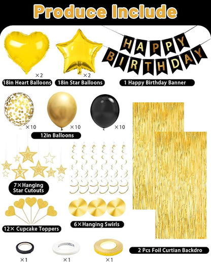 Black Gold Happy Birthday Party Decorations - Image 4