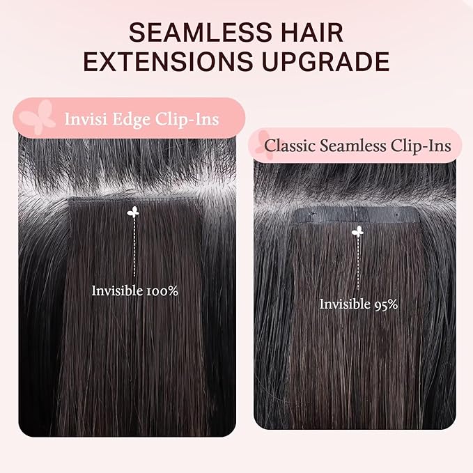DOORES Clip in Hair Extensions Set 20 Inch 120g, 4pcs Invisi Edge Clip ins and 3pcs Classic Seamless Clip ins, Injected Virgin Real Human Hair Extensions Natural Invisible Straight, #1