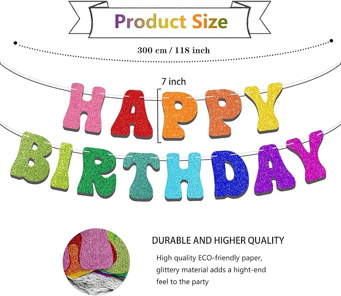 Pre-Strung Rainbow Happy Birthday Banner - Image 2