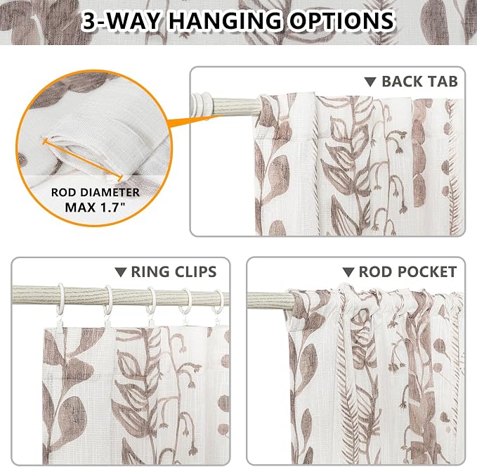 Flax Linen Boho Curtains 95 Inches, 2 Panels Light Filtering Window Modern - Image 3