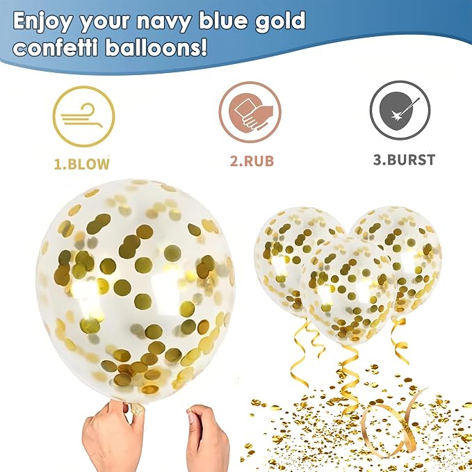 Navy Blue and Gold Confetti Balloons - Image 3