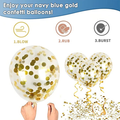 Navy Blue and Gold Confetti Balloons - Image 3