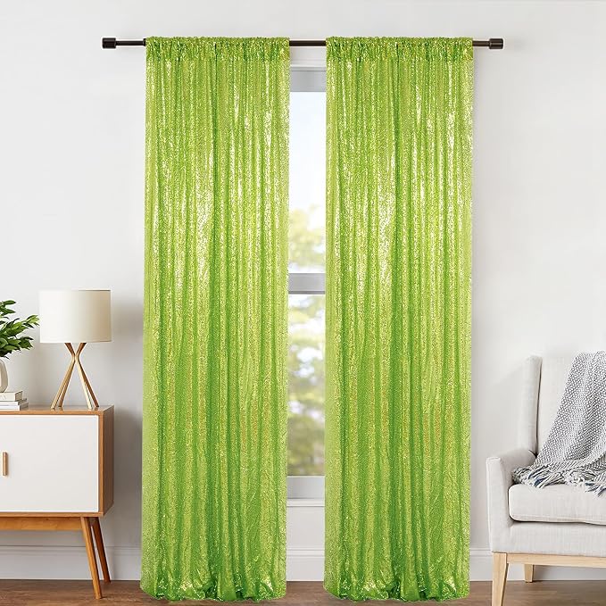 ShinyBeauty Sequin Backdrop Green 2FTx8FT 2 Pieces Olive Green Backdrop Panels - Image 2