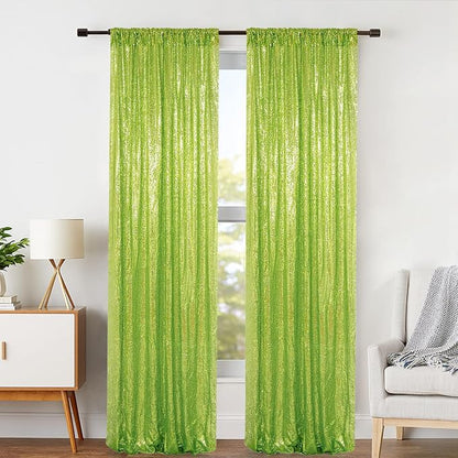 ShinyBeauty Sequin Backdrop Green 2FTx8FT 2 Pieces Olive Green Backdrop Panels - Image 2