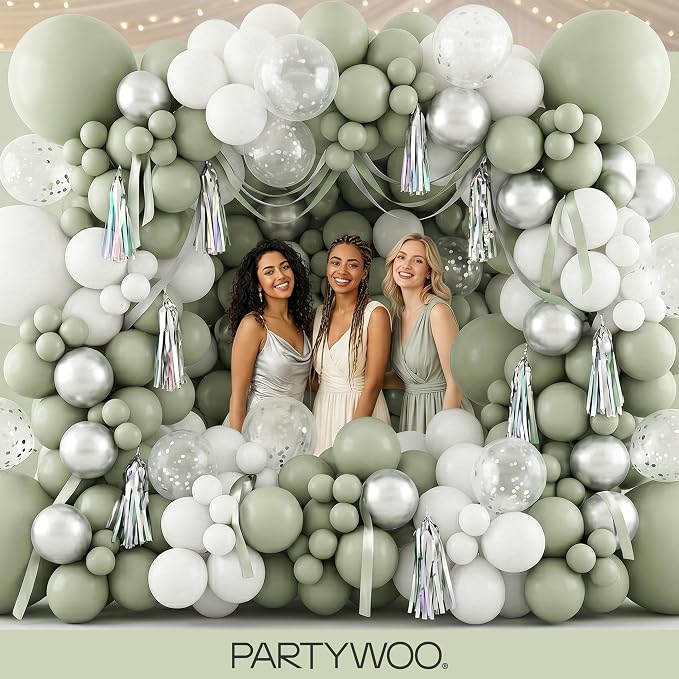 PartyWoo Sage Green Balloons 140pcs Dusty Boho Green Color 18 12 10 5 Inch | 18 - Image 5