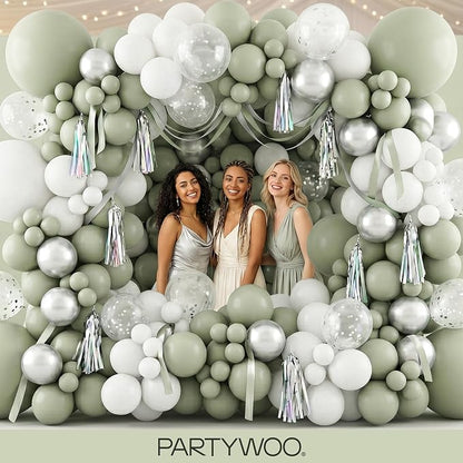 PartyWoo Sage Green Balloons 140pcs Dusty Boho Green Color 18 12 10 5 Inch | 18 - Image 5