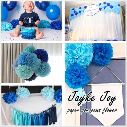 12pcs Blue Paper Pom Poms Set for Party Decor - Image 3