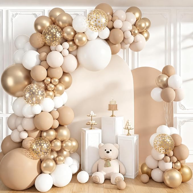 152Pcs White Sand Metallic Champagne Gold Balloons Arch Kit | Different Sizes by OUDDYLIFE