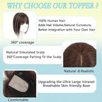 Hair Toppers for Women Real Human Hair, 360° 3D Toppers Pieces for Women with Thinning Crown Wispy Bangs 12 Inch Upgrade Big Basement (Mocha Brown, 12 Inch Wispy Bangs)