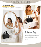 Travel Toiletry Bag for Women, Large Wide-open Puffy Cosmetic Makeup Bag with Wet-Dry Separation, Multi-Pocket Organizer with Carry Handle for Toiletries, Cosmetics, Essentials, Black