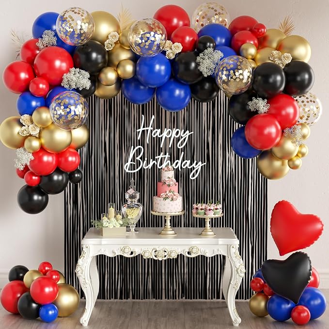 Black Gold Red Blue Balloons Arch Kit by MEBAY