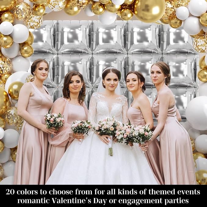 Silver Square Balloon Wall Square Foil Balloons Wall Backdrop 25 Pcs Double - Image 4