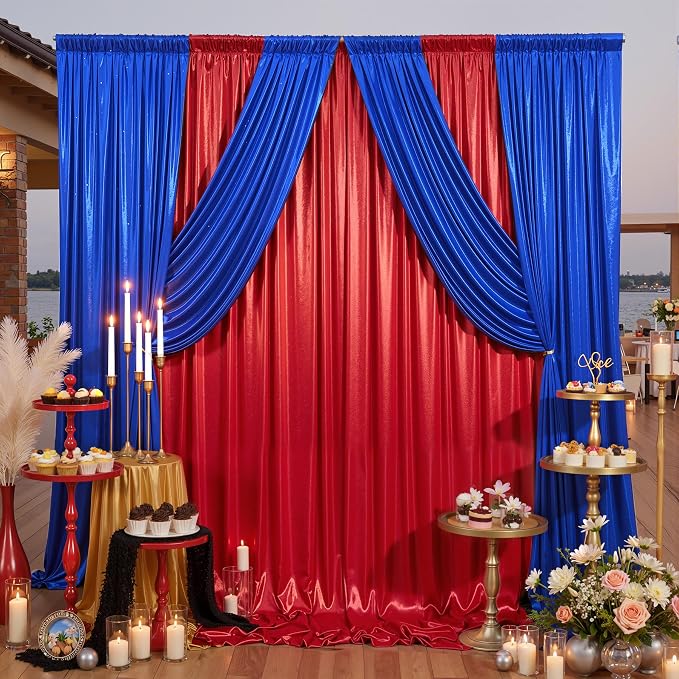 20ft x 10ft Red Royal Blue Sequin Backdrop Curtain - Image 8