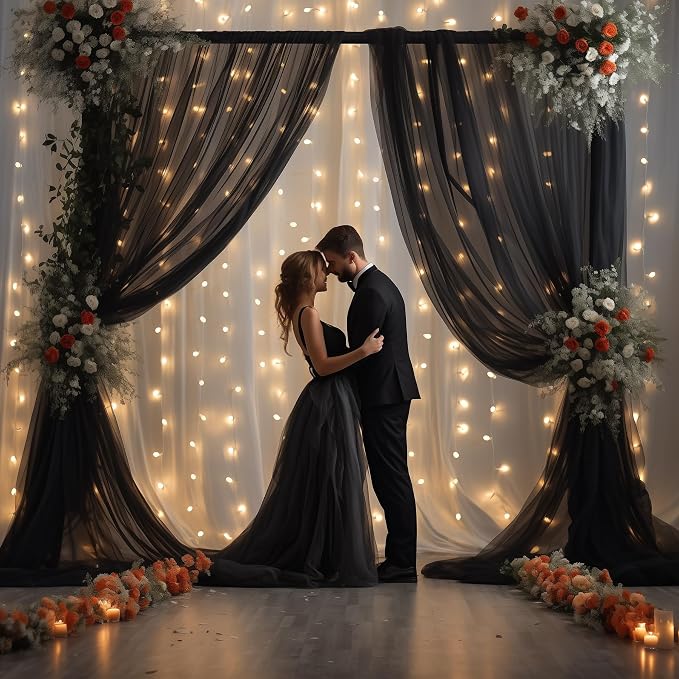 10x8ft Black Tulle Backdrop Curtain - Image 4