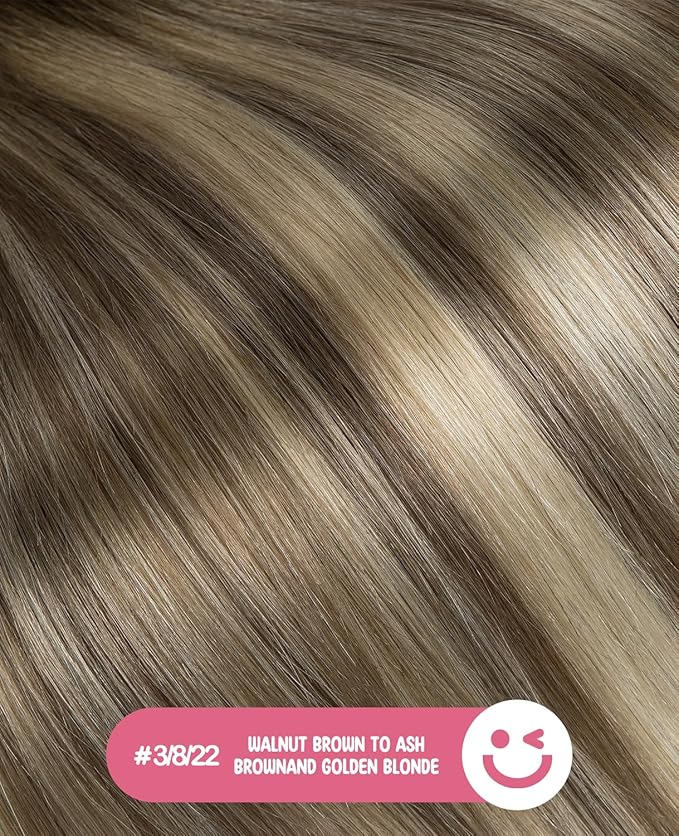 Youngsmile Invisible Tape in Hair Extensions Human Hair 20pcs 45g Balayage #3/8/22 Walnut Brown to Ash Brown and Golden Blonde 20 Inch Injection Tape Hair Extensions Remy Human Hair (#3/8/22,20'')