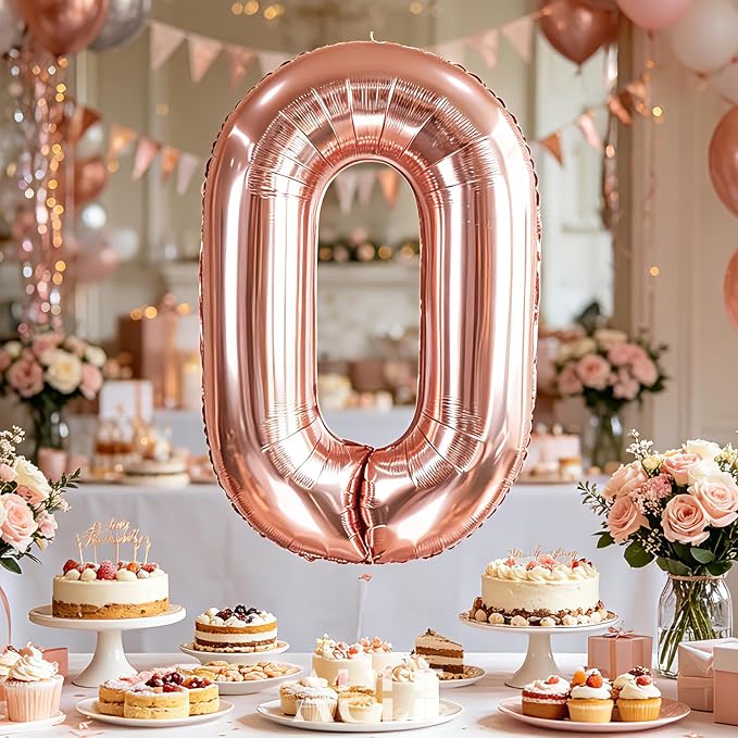 AULE 40 Inch Rose Gold 0 Balloon Number Foil 0-9 Birthday Big Numbers | - Image 4