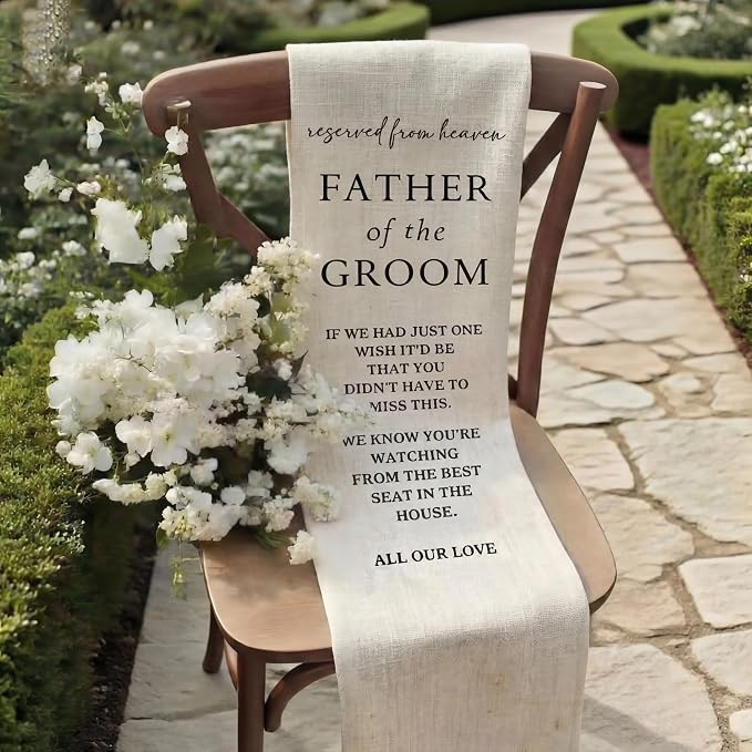 HunnmingRe Groom Father Wedding Memorial Reserved Chair Sign Banner in Loving - Image 2