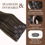 GOO GOO Clip in Hair Extensions Real Human Hair, Remy Human Hair Extensions Clip ins for Women, Natural Human Hair, 14inch 130g 9 Pcs, #2/6 Dark Brown Highlighted Chestnut Brown