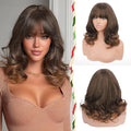 Wig with Bangs for Women | 16 Inch Layered Body Wave Synthetic Wig | Heat Resistant Yaki Fiber Natural Looking Shoulder Length Wigs | Synthetic Wig for Daily Wear - Auburn Mix Dark Brown
