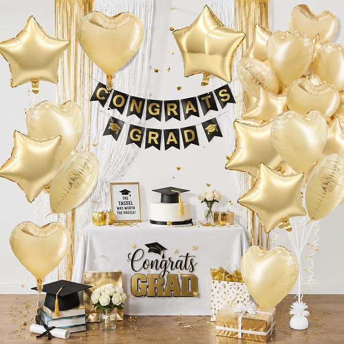 TONIFUL 18 Inch Lingt Gold Star and Heart Foil Balloons - Image 3