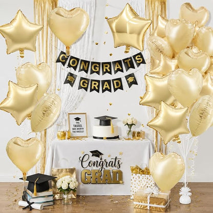 TONIFUL 18 Inch Lingt Gold Star and Heart Foil Balloons - Image 3