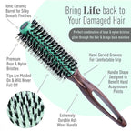 MINT Eco-Friendly Boar Bristle Round Brush for Blow Drying | Durable Blowout Styling for All Hair Types | Ceramic Round Brush with Hand-Crafted Wooden Handle (20 mm)